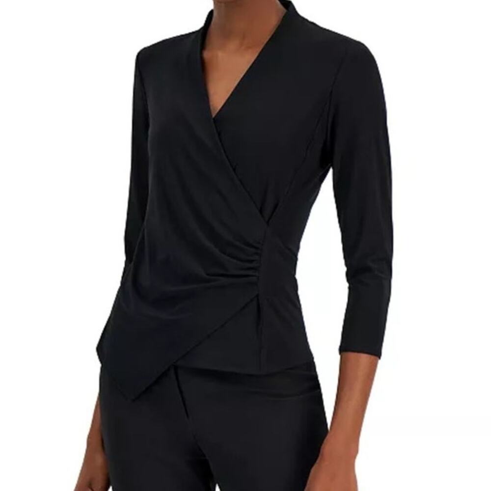 Anne Klein Draped Asymmetric Black Blouse Size XL NWT